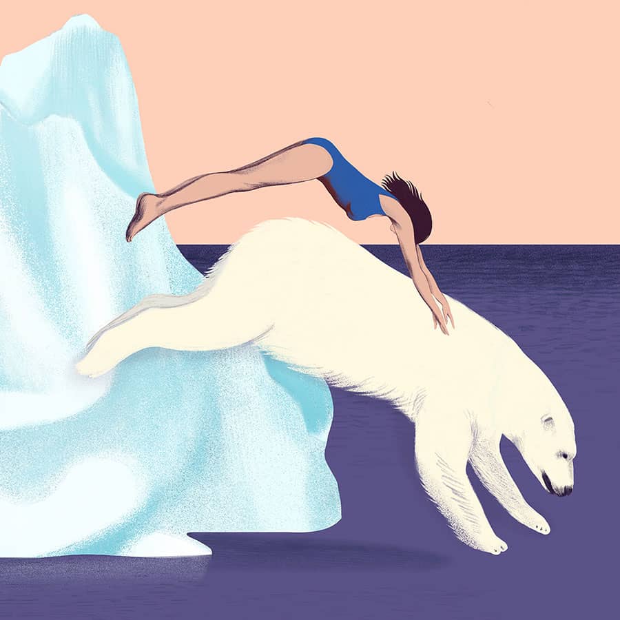 jumping from an iceberg with an ice bear