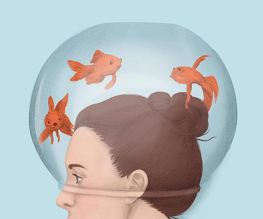Girl with Goldfish bowl hat
