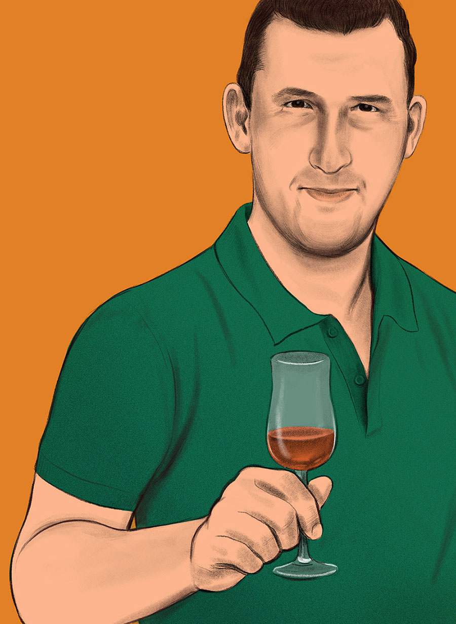 a series of illustrated portraits of people working in the cognac wine region in France