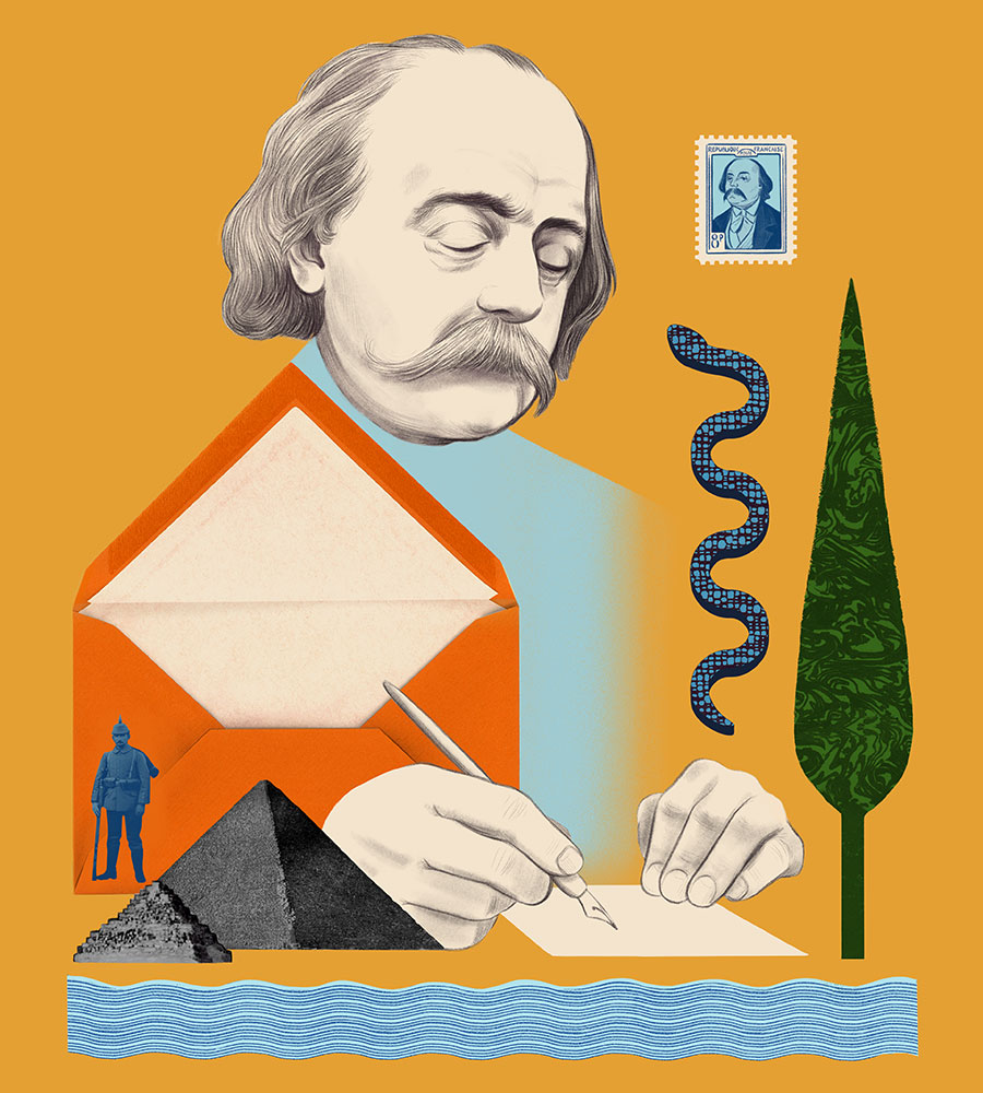 Famous french author Gustave Flaubert as a letter writer. Illustration for an article in the Washington Post by Becca Rothfeld.