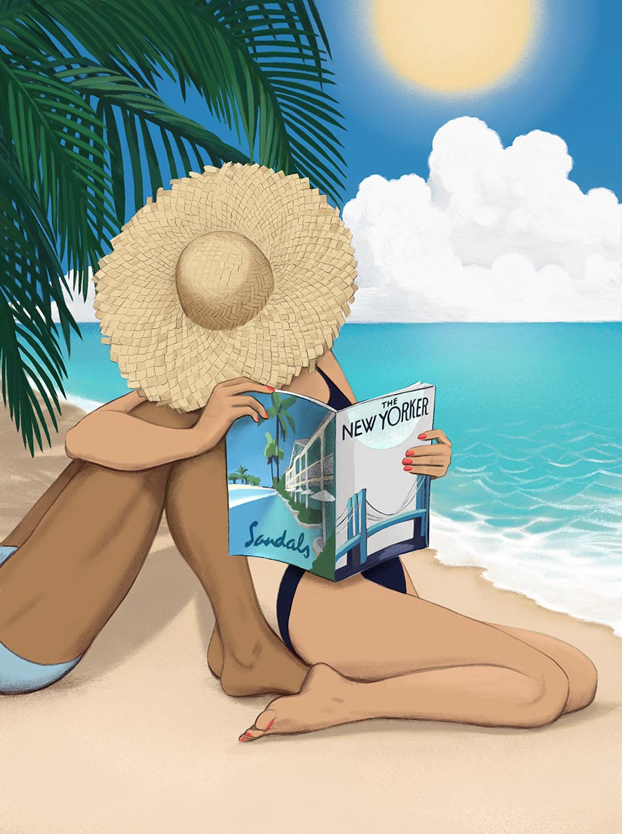 Silja Götz, Silja Goetz, Magazine illustration, advertorial, publireportaje, Sandals ressorts, Caribe, The New Yorker